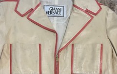 VTG Gianni Versace 2000 Leather Pant Suit 42 Nappa Lambskin Lion Zip Tan Orange