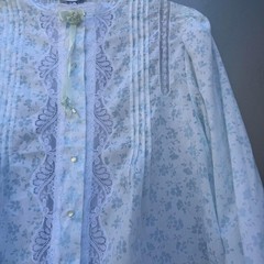 Vtg lace button up house or garden gown, high neck details and ruffle sleeves