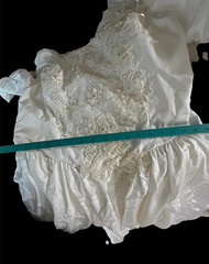 Vtg 1980s Beaded Pearl Lace Wedding Gown long Train Long Sleeve Glam Custom Made