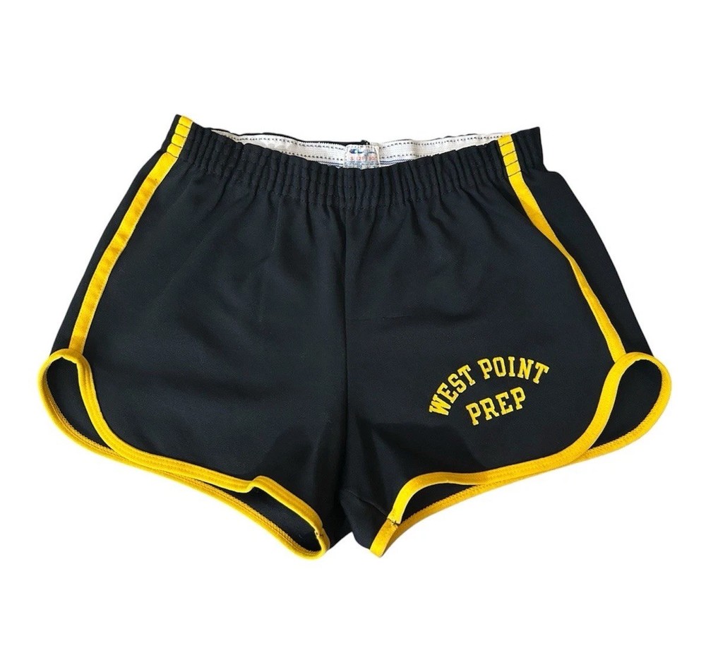 VTG 1980s Champion West Point Prep 100% Nylon Black Yellow Track Shorts Tag S