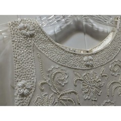 Vintage JKARA Beaded Ivory Lace Beaded Top & Layered Bottom Dress Women’s 10