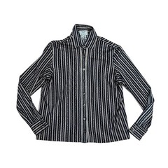 Celine Paris Vintage Striped Chain Link Button Down Shirt Black Cotton 46 luxury