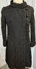 Vintage 1960s Tailor-Made Black Paisley Jacquard Princess Coat Modern XS/ Small