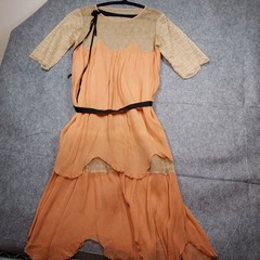 1910s Flapper Dress Lace Chiffon Authent Peach Sash Titantic True Vintage
