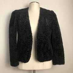 Act III Jacket Womens S Black Curly Faux Parisian Lamb Fur Open Front