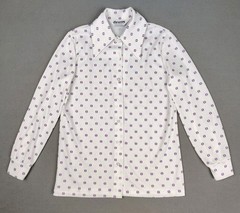 Vintage 70s Disco Shirt Women M/L White Purple Eye Dagger Collar Thin Dacron Mod
