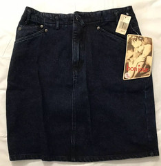 Vintage Bonjour Denim Skirt Size 13/14 W28 Dark Wash Blue Jean 5 Pocket 80’s NWT