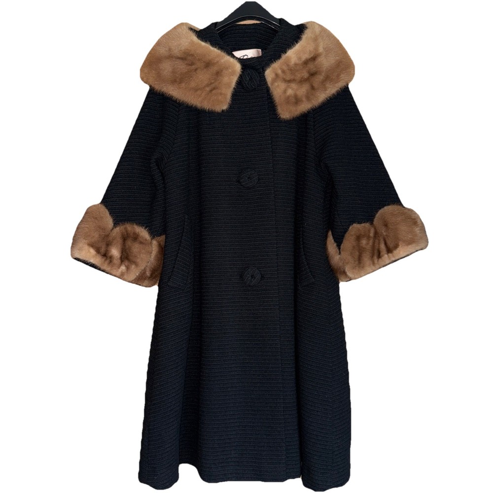 Robert’s Glam Hand Tailored 50’s Wool Coat with Fur Collar & Cuffs Women’s Large