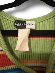 Y2k Vintage Beldoch Popper Multicoloured Short Sleeve Striped Zip Up Sweater