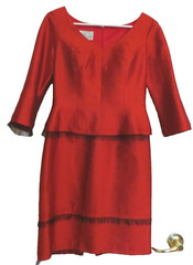 LILY SAMII Couture Red Silk Dress Sz 4 6 Small