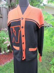 50’s Wool Letterman Sweater Black and Orange with “W” Letter – “Pauker” Tag