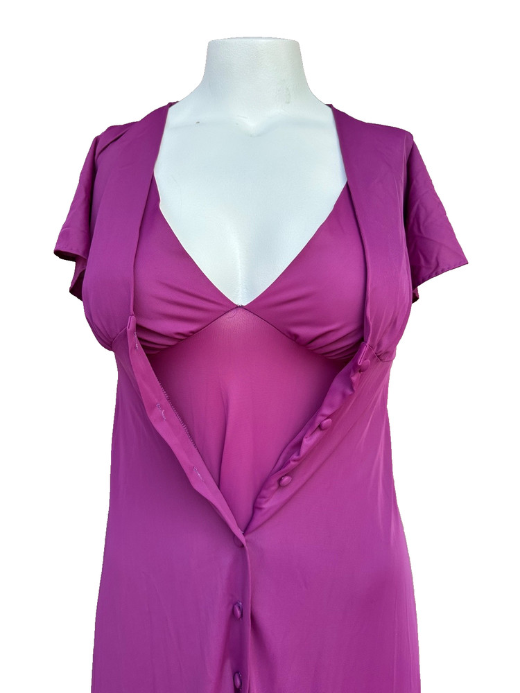 Vintage John Kloss Peignoir Set Small Purple Robe Nightgown Old Hollywood Glam