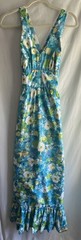1970s Handmade Maxi Dress Bohemian Pinafore Style Cross Back Blue Floral Size S