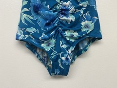 Vintage Gabar Floral Blue Nylon Blend One Piece Bathing Suit Swimsuit Size 12