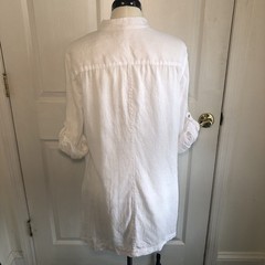 Vtg Y2K 100% linen tunic L utility camp shirt Peasant boho romantic poet coastal