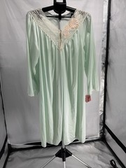 Vintage 70s Shadowline Aqua Mint Lace Robe Nightgown Size Large Sheer Dressing