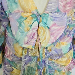 Claralura Original Pastel Bow Ruched Chiffon Evening Gown Romantic Vtg 80s XS
