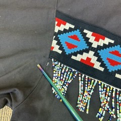 VTG 90s Panhandle Slim Western Shirt Womens Large Black Red Aztec Beaded *FLAW