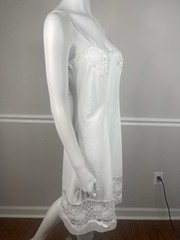 Full Dress long Slip Womens 38” white Nightgown Lingerie chiffon Vtg Lace