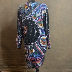Vintage Judith Ann Creations Small Sequin Beaded Silk Geometric Black 80’s-90’s