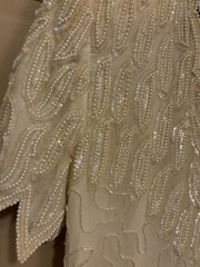 Vintage Lawrence Kazar NY 100% Silk Ivory Chic Bead/Sequin Wiggle Dress~10~EXC