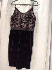 Vintage 90s Y2k Spaghetti Strap Velvet Burnout Little Black Dress Sz M Holiday