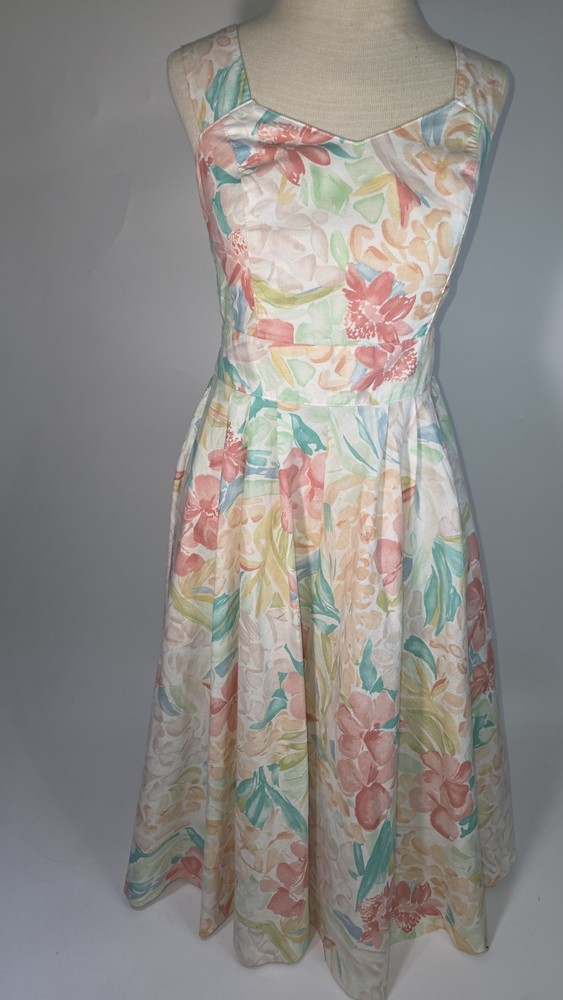 Vintage Carol Anderson Petite Floral Tie back Dress Size 2-4 Cottage Core Lolita