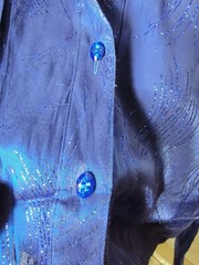 Vintage Womens Plus Button Up Shirt Blue Sparkle Long Sleeve 26w-28w Studio 1940