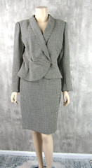 Vintage 80s Ungaro Parallele Italy Black White Check Wool 2pc Skirt Suit Size 8