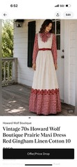 Vintage 70s Howard Wolf Boutique Prairie Maxi Dress Red Gingham Linen Cotton 10