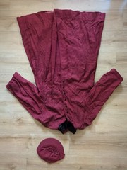 Vintage 1930s 40s Red Black Long Coat And Hat Tweed Velvet Collar