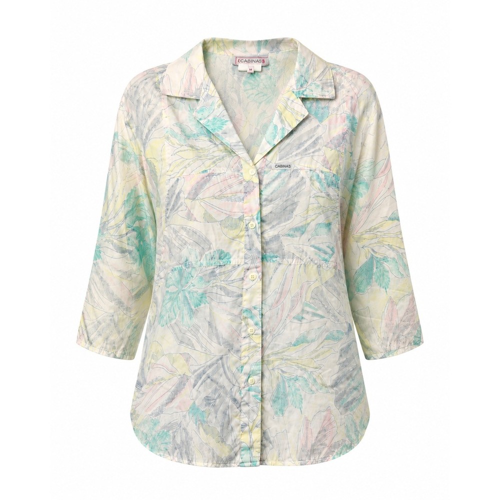 Vintage 80s Cabrais Tropical Pastel Floral Shirt Women’s L Made in USA