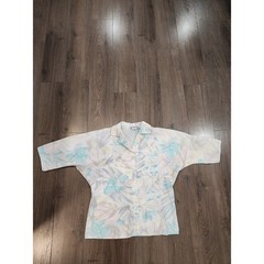 Vintage 80s Cabrais Tropical Pastel Floral Shirt Women’s L Made in USA