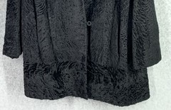 VTG Black Persian Lamb Broadtail Coat Mink Fur Collar Glam Classic S/M Old Money
