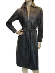 Sz S~M Vtg 60s MOD Gray VINYL COAT DRESS Joseph Magnin Ginala Front Zip Boho