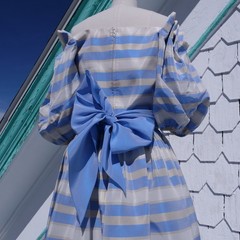 AMAZING vintage 1970s Saks Fifth Avenue striped satin puff sleeve party dress