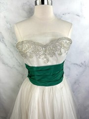 Vintage 1950s Cupcake Prom Dress SZ XS Gown Tulle Strapless white green sequence
