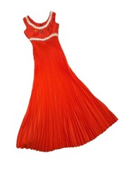 Vintage Anson 60s Cocktail Hostess Dress Sz Small Red Pleated Empire Waist Party