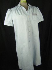 SCHRADER SPORT PETITE Vtg 70-80s Light Blue Stripes Shirt Sheath Dress-Bust 43/M