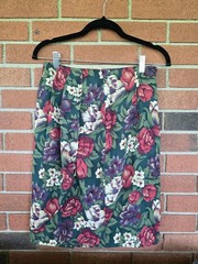 Vintage 80s Skirt Laura & Jayne Collection Midi Green Floral Cottage Core Size 6