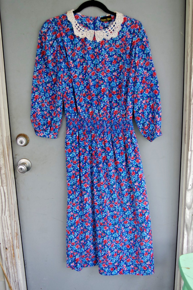 Vintage Southern Coastal Grandma Cottagecore Floral Dress Gorgeous 80s USA