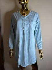 VTG Earth Angel Sleepwear One Size Fits Blue Long Sleeve Henley Dress Women’s