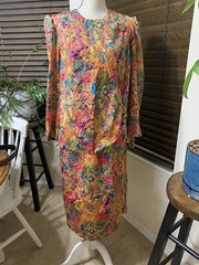 New Jodi Scott York Abstract Floral Multicolor Blouse Skirt Vintage 14W 2 Piece