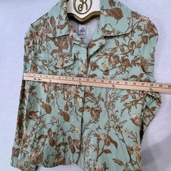 Villager Boho Floral Jacket SMALL Green Button Front Blazer Casual Retro Indie
