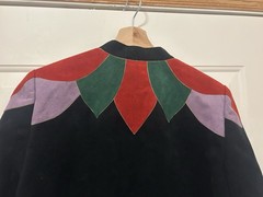 Vtg 80s 90s Ultrasuede Color Block Appliqué Short Jacket Retro Statement S/M