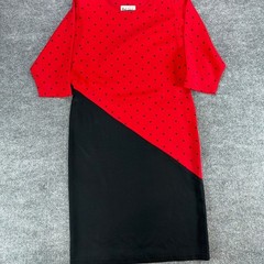 VTG Visions California Red Black Colorblock Geometric Belted Midi Dress 13/14