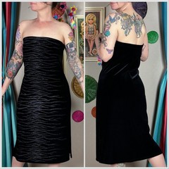 Vintage Y2K Black Strapless Velvet Silver Glitter Tiger Stripe Dress | 34” Waist