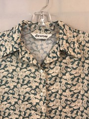 Devon Vtg 70s Polyester Top Size M Floral Blouse Collared Long Sleeves Button Up