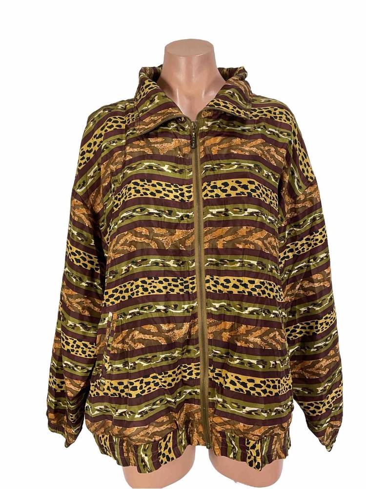 Vintage 100% Silk Studio Sportif Bomber Jacket Animal Print Geometric Zip XL