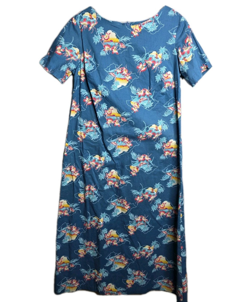 VTG Made in Hawaii Blue Floral Zip Back Maxi Dress Size M-L See Measurements